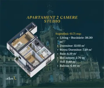 Apartament 2 camere si birou | 61.71 mp | Galata | 119.471 euro cu TVA | Comision 0 - foto 7
