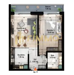Apartament 2 camere | 64mp | ET 13 | ID:1422 - foto 11