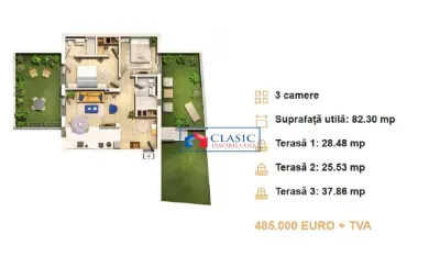 Vanzare apartament 3 camere, terase de 92 mp bloc nou zona Centrala- Parcul Central - Cluj-Napoca