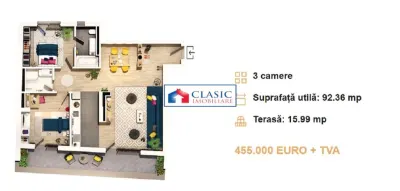 Vanzare apartament 3 camere bloc nou locatie de exceptie zona Centrala- Parcul Central - Cluj-Napoca