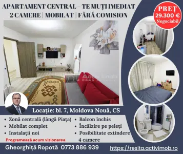 Apartament 2 camere in zona centrala Moldova Noua, langa piata - Moldova Noua