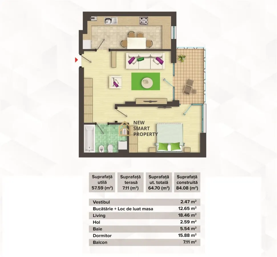 Apartament 2 camere in bloc nou, cartier Ared – etaj 7, complet mobilat - foto 12