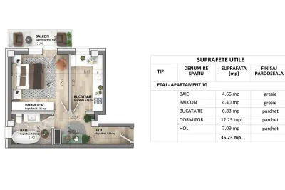 C3 Apartament 1 camera D 35 mp   ASTORIA Lunca Cetatuii 2027 - foto 3