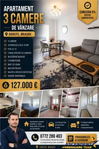 Apartament de 3 camere mobilat si utilat modern, structura decomandata - Brasov