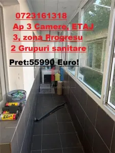 Ap 3 camere, conf 1 decomandat, Progresu, etaj 3, bucatarie mobilata - Braila