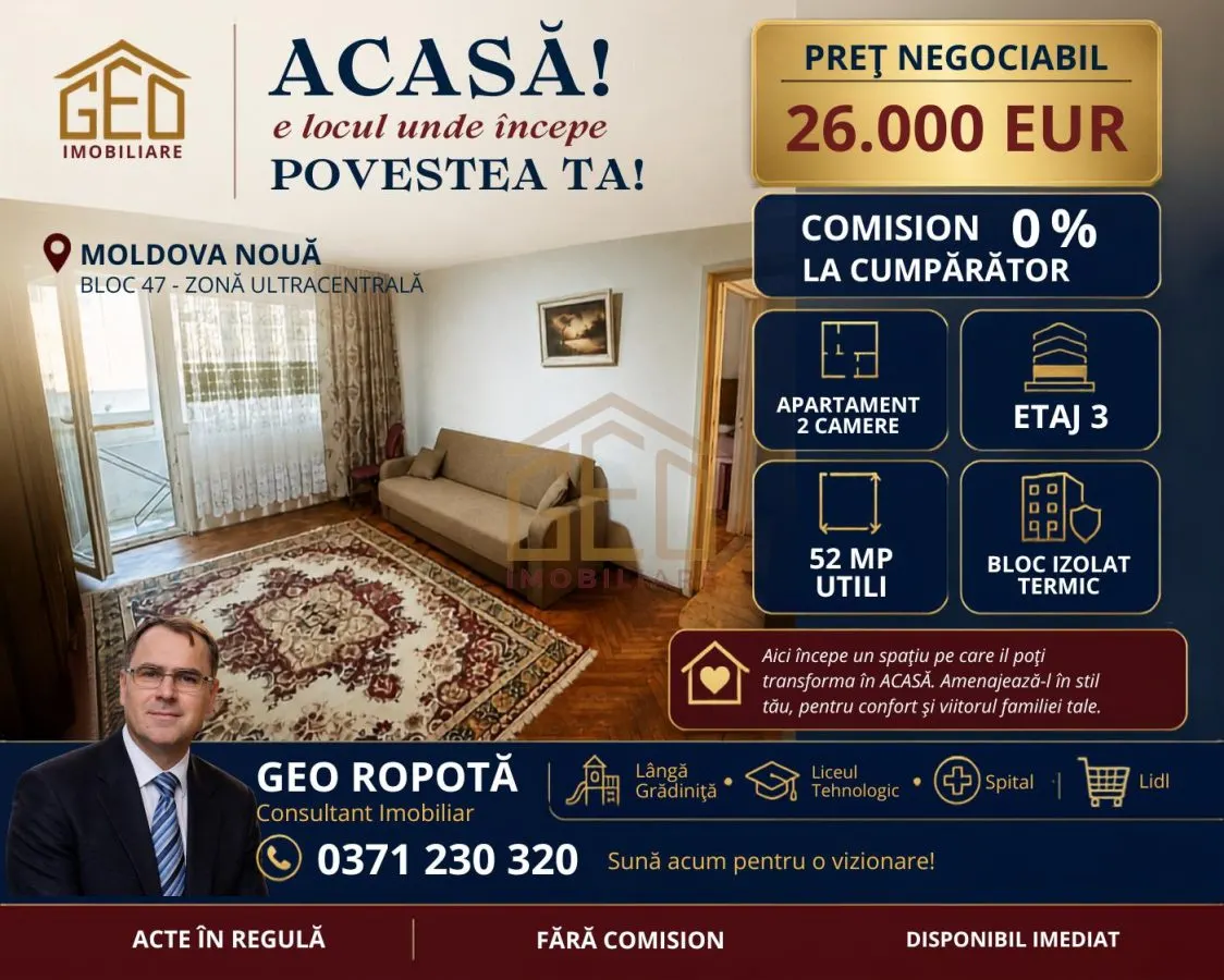 Apartament 2 camere in zona ultracentrala Moldova Noua - foto 1