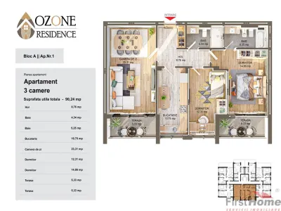 Apartament 3 camere, 90mp utili, de vanzare in complex Ozone City - foto 5