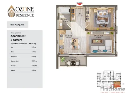 Apartament 2 camere tip studio 55mp utili de vanzare in Ozone City - foto 5