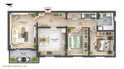 Comision 0! Apartament cu 3 camere decomandate 84 mp debara si balcon de vanzare in zona Rahovei din Sibiu - foto 5