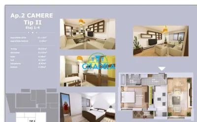 Apartament 2 camere, decomandat,bloc nou, 60000 euro - foto 2